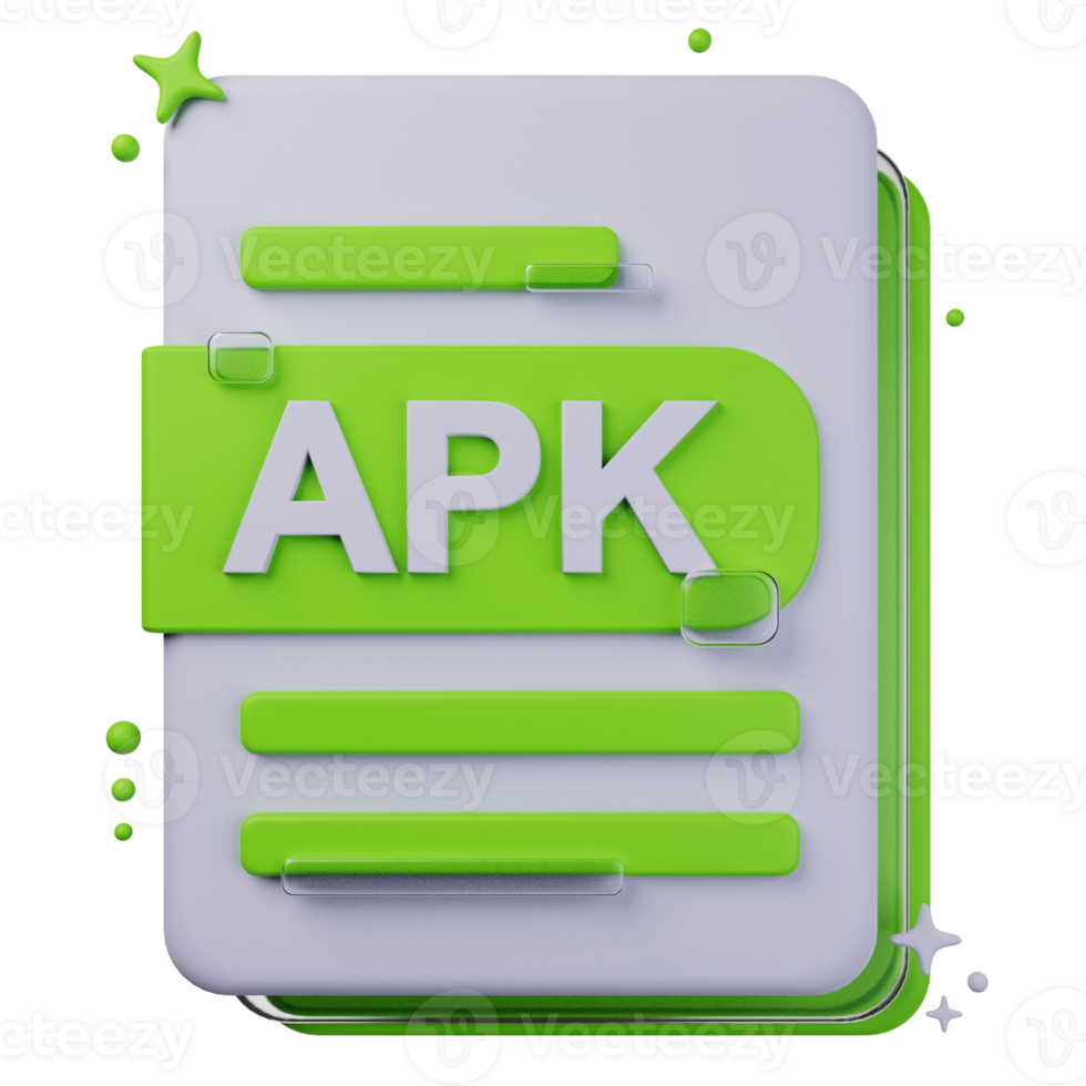 APK file format of 3D illustration. file format 3D concept. 3d rendering png