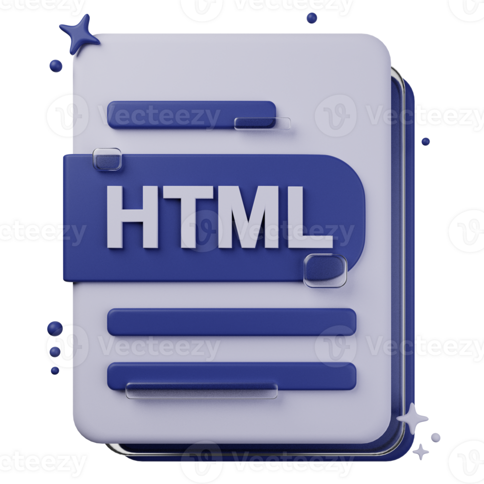 HTML file format of 3D illustration. file format 3D concept. 3d rendering png