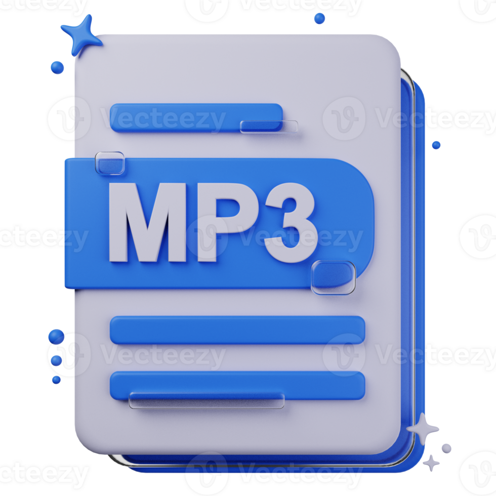 MP3 file format of 3D illustration. file format 3D concept. 3d rendering png