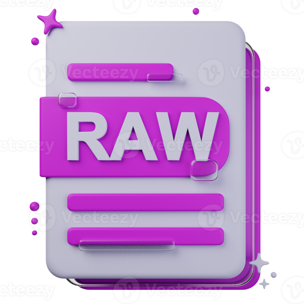 RAW file format of 3D illustration. file format 3D concept. 3d rendering png