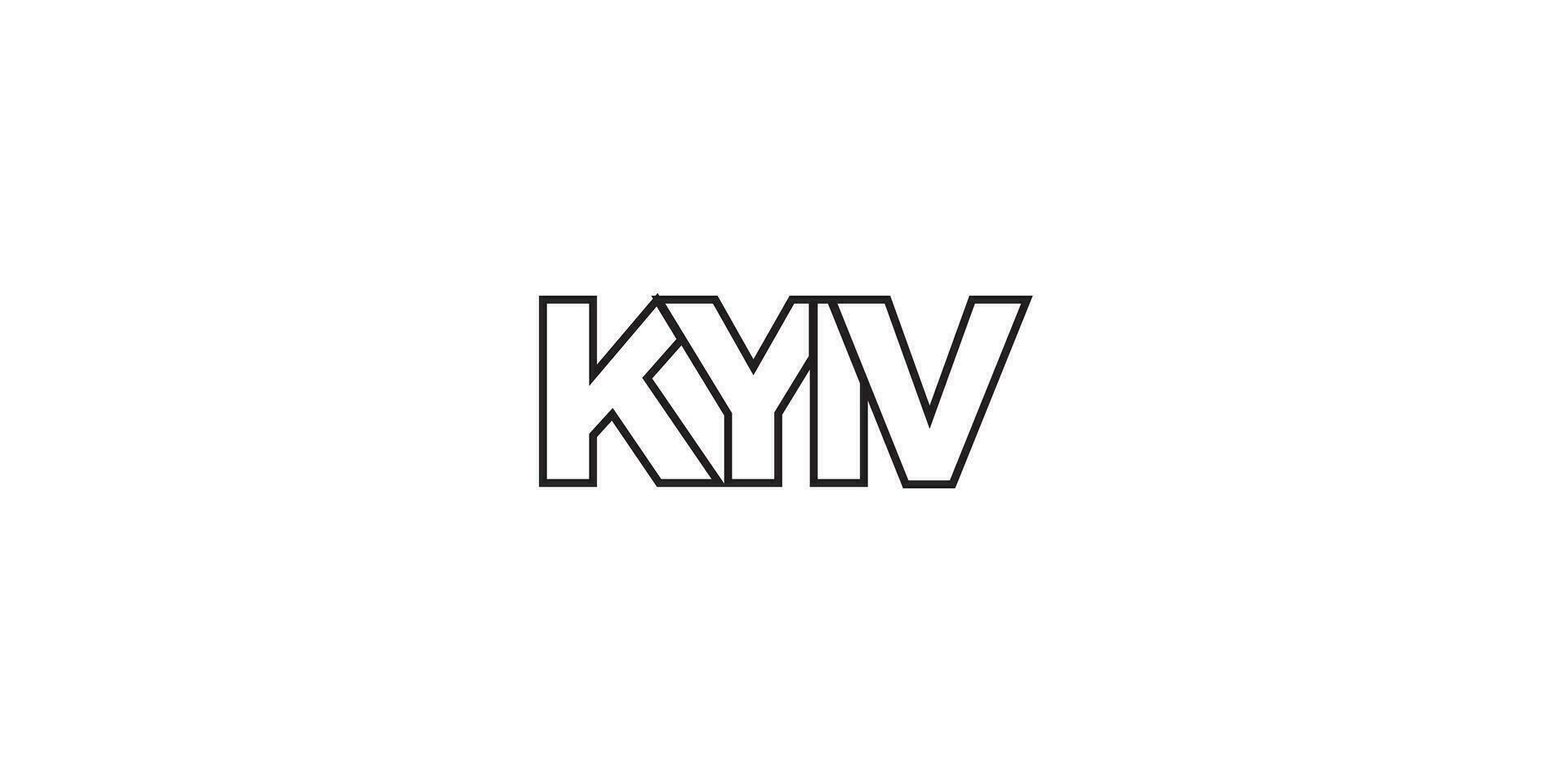 Kyiv in the Ukraine emblem. The design features a geometric style, vector illustration with bold typography in a modern font. The graphic slogan lettering.