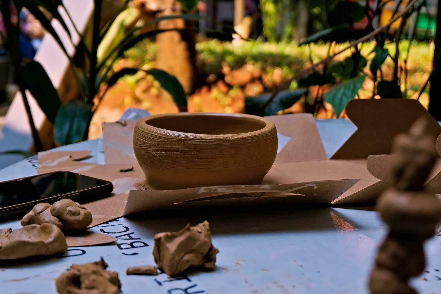 the activity of making handicrafts from clay or often called pottery class and some of the results photo