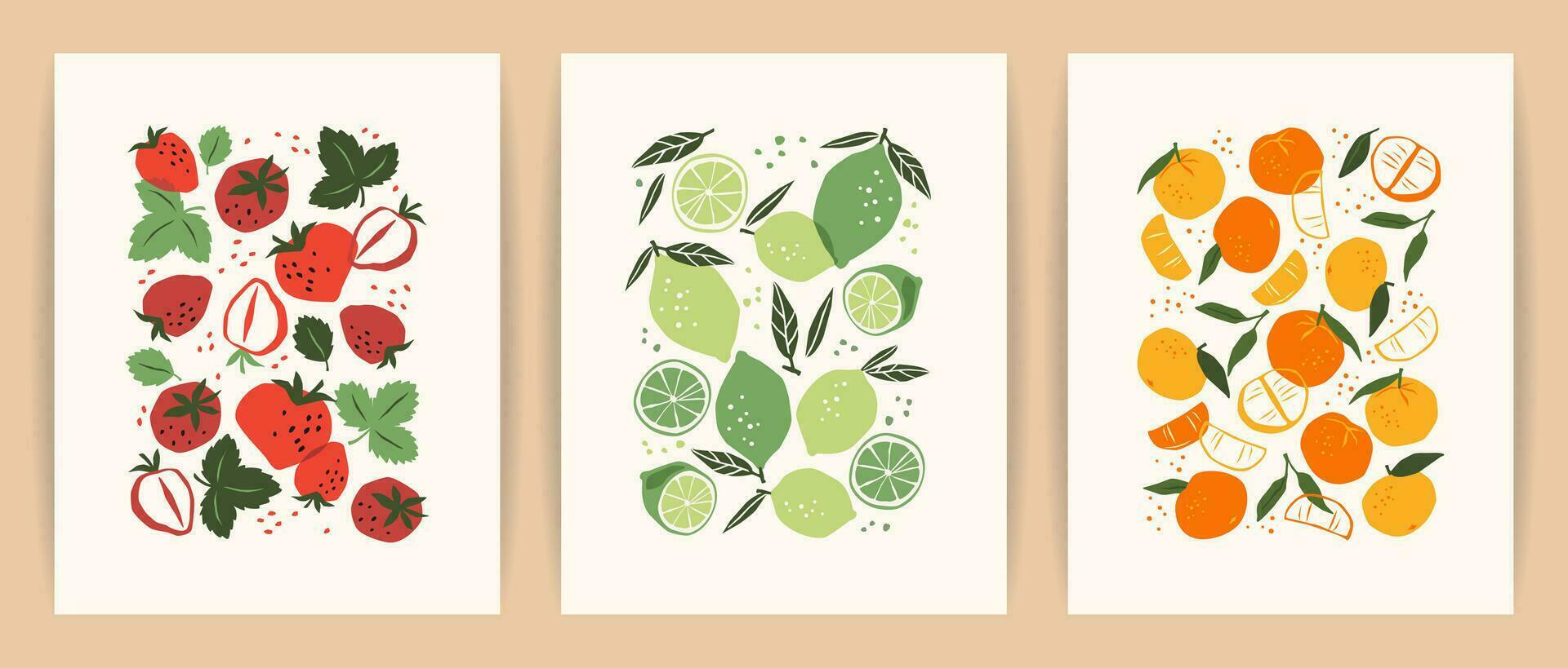 conjunto de Arte huellas dactilares. resumen frutas moderno diseño para carteles, tarjetas, cubrir, t camisa y otro utilizar vector