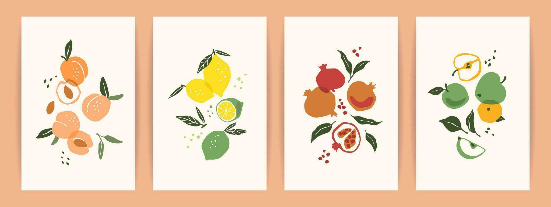 Set of art prints. Abstract fruits. Modern design for posters, cards, cover, t shirt and other use vector