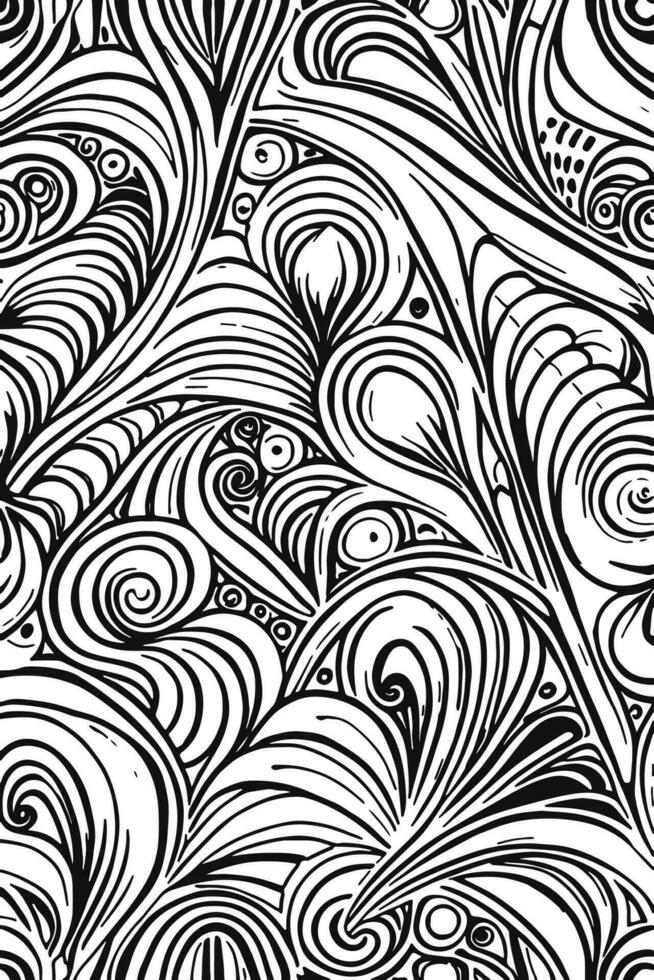Abstract Black and white monochromatic hand-drawn flowers texture pattern doodle vector illustration