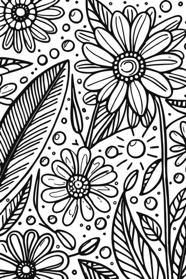 resumen negro y blanco monocromo dibujado a mano flores textura modelo garabatear vector ilustración