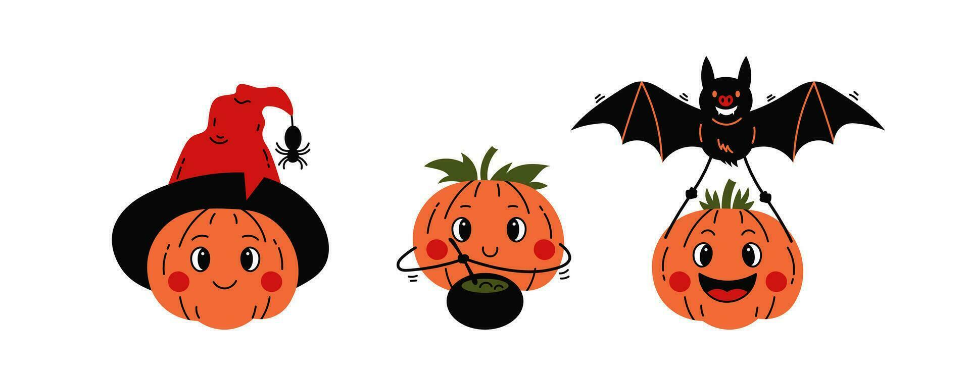 Halloween adorable pumpkins set vector