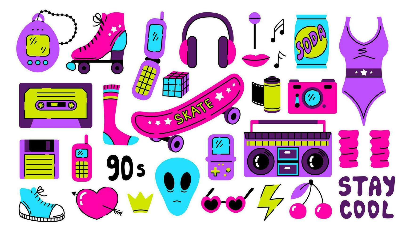 90s fashion elements vector set