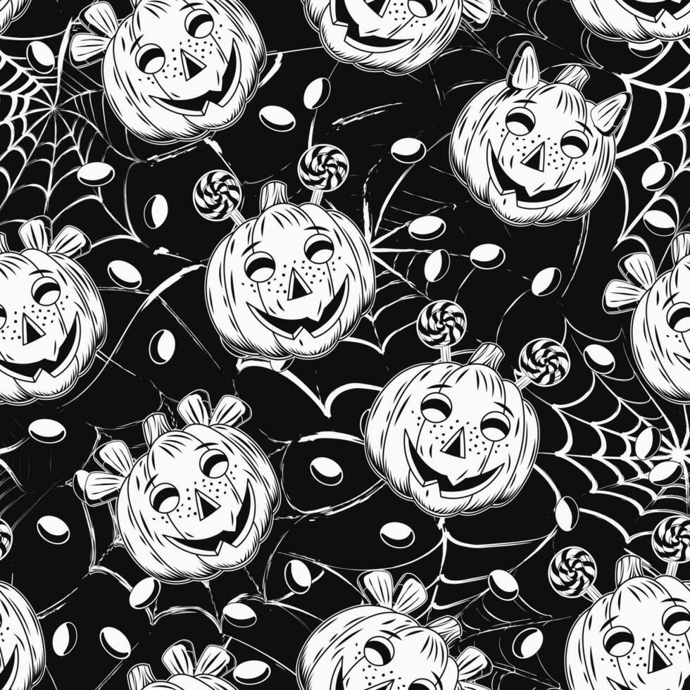 Pattern with candy corn, pumpkins like kids vector