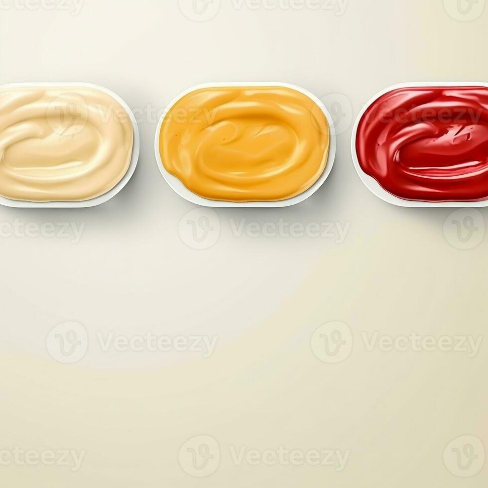 Fresh hot dog with sausage and sauces, mayonnaise, ketchup and mustard mockup with text space generative ai photo