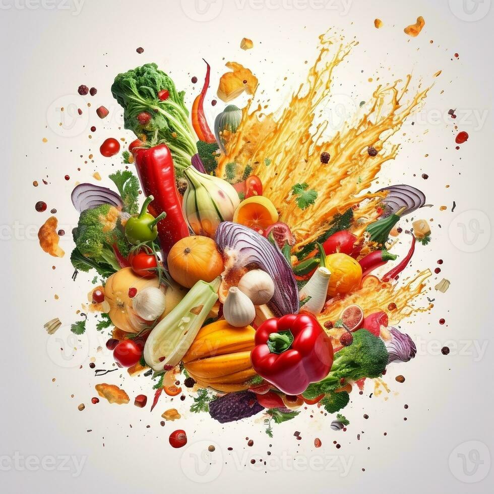 Exploding food illustration generative ai photo