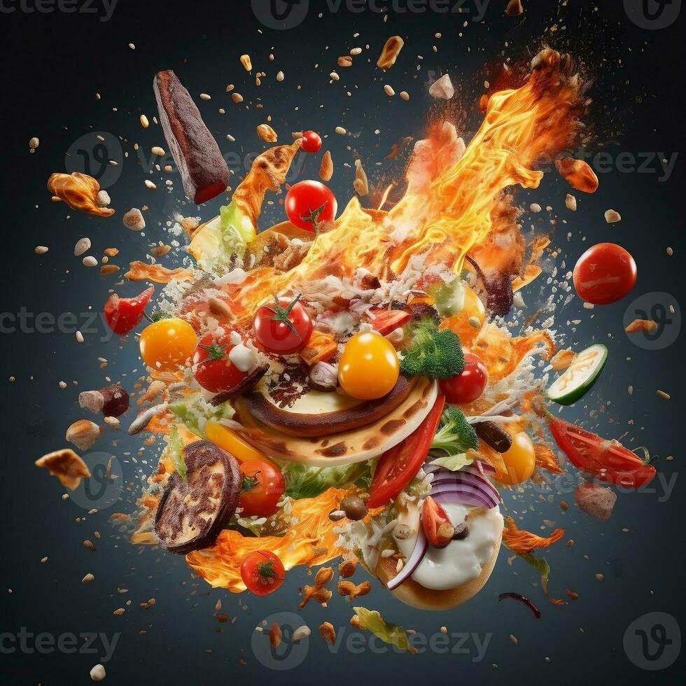 Exploding food illustration generative ai 27293469 Stock Photo at Vecteezy