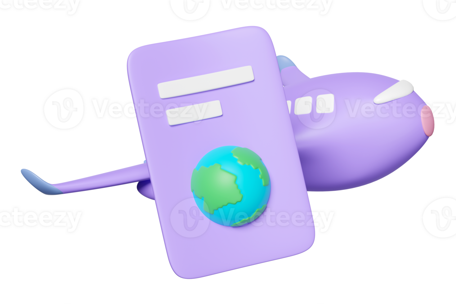 3d passport or international travel for tourism with airplane isolated. 3d render illustration png