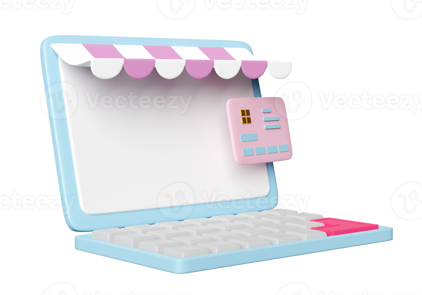online shopping with laptop computer monitor, store front, credit card isolated. online shopping concept, 3d illustration render png