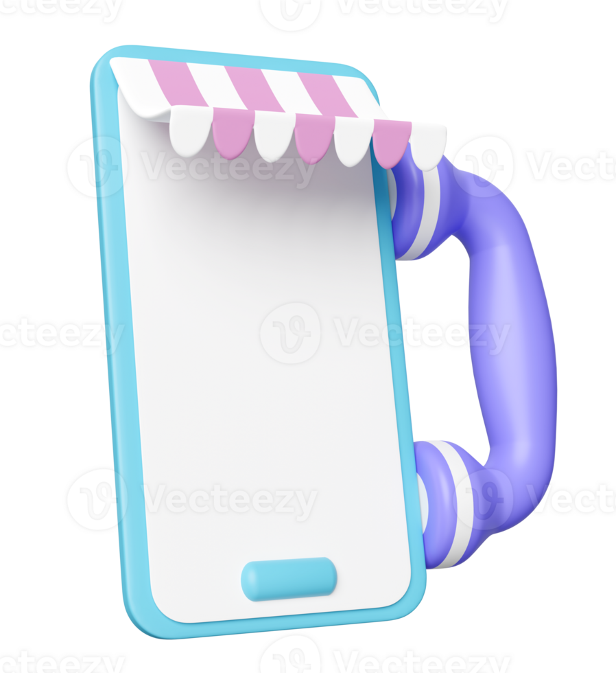 3d smartphone store front with telephone isolated. online shopping concept, 3d render illustration png