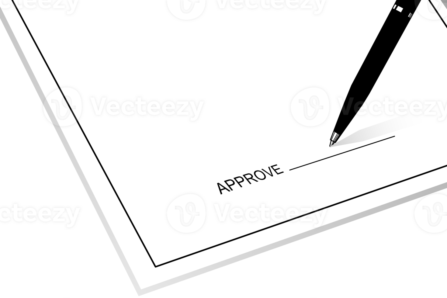 illustration of a blank paper with a pen and the word approved. copy space for add text. black and white line art for business transparent background. png