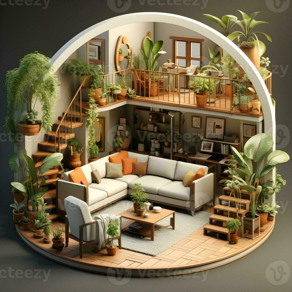 isometric interior room architecture generative AI photo