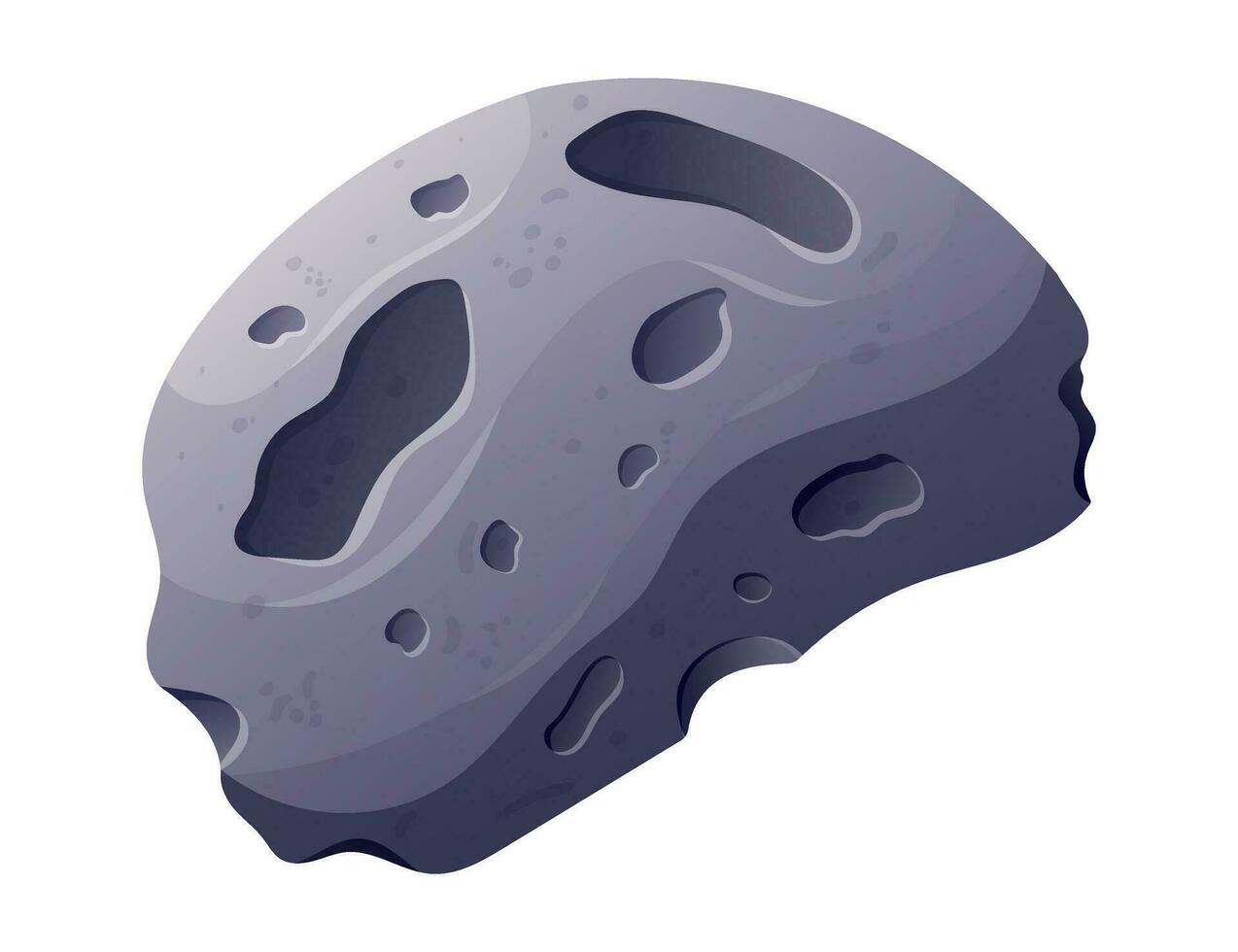 Cartoon flying space asteroid with craters and bumps. Vector isolated stone.