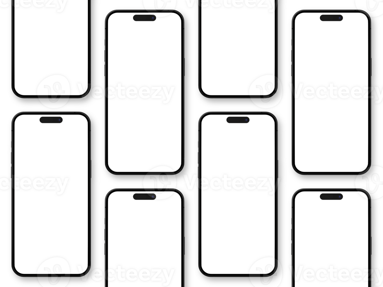 set of smartphone 14 pro mockup screen on the transparent background for UI UX app presentation mockup png