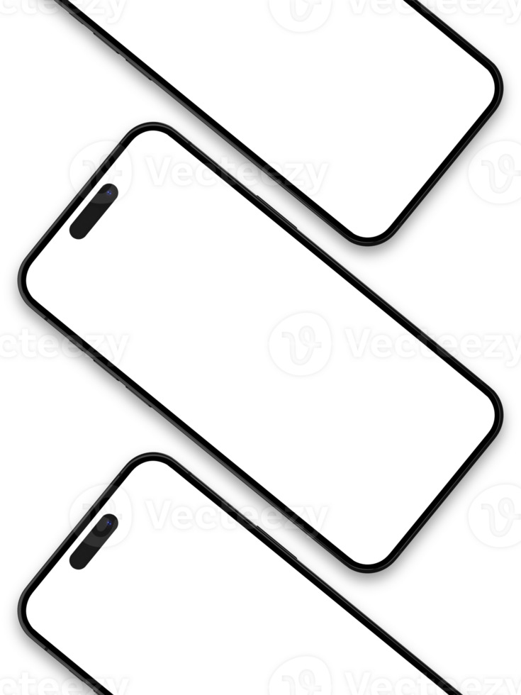 set of three diagonal smartphone 14 pro mockup screen device on the transparent background for your presentation ui ux png