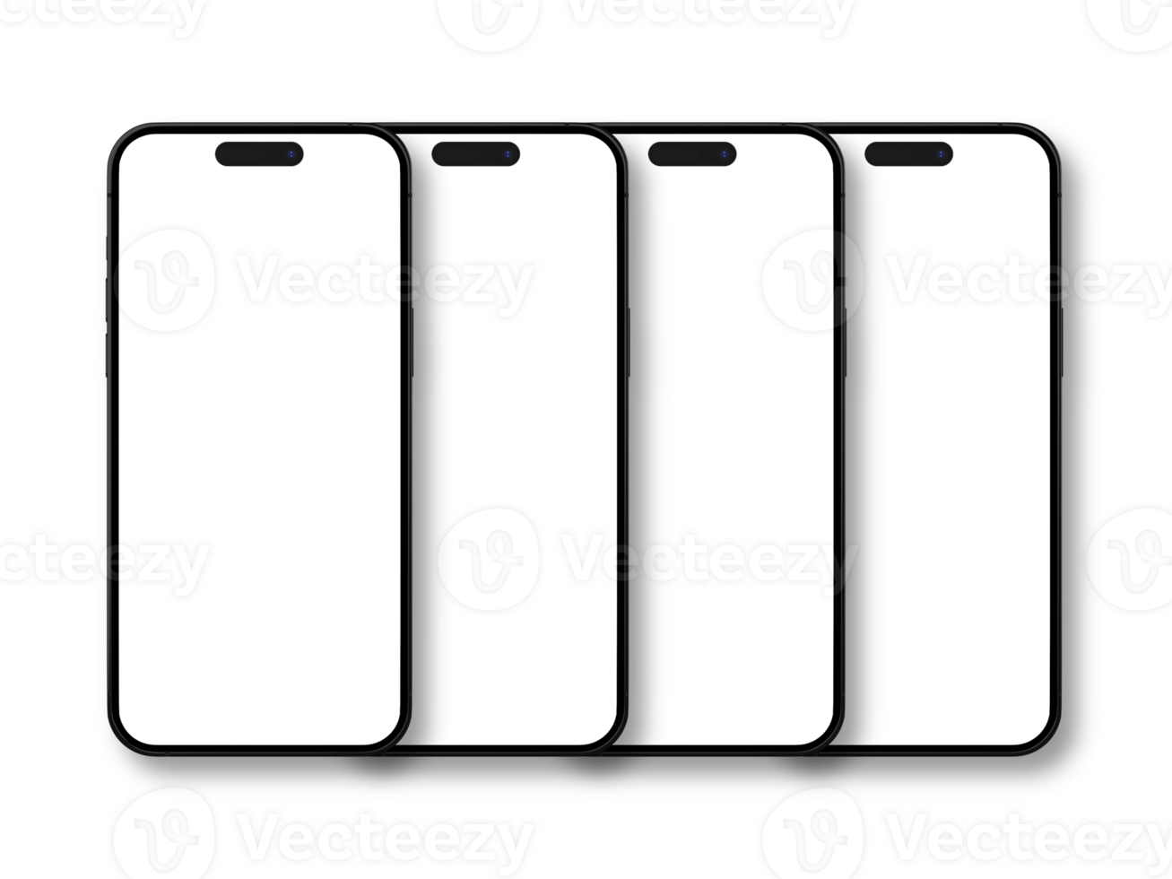 set of four phone 14 pro mockup screen on the blank transparent background for your design png