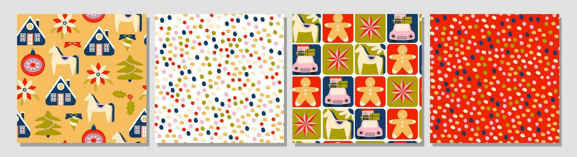 Set of modern retro vintage Christmas patterns. Geometric style. Festive fancy xmas seamless background. New year. Winter holidays. Scandinavian. Wallpaper, digital paper, banner. vector