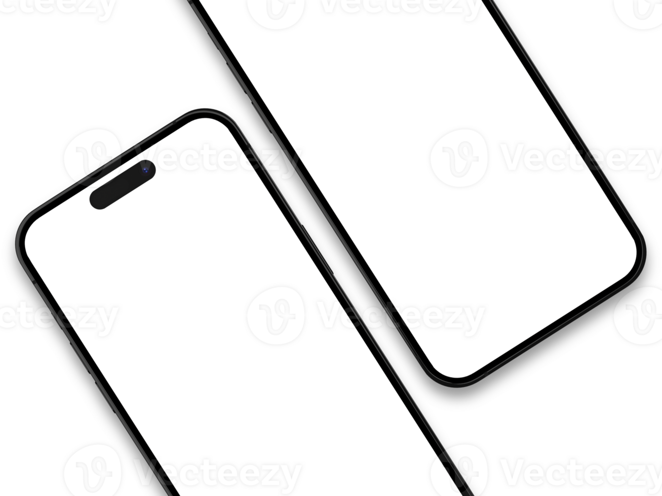 paar van smartphone 14 pro mockup scherm Aan de transparant achtergrond met schaduw voor uw mobiel ui ux png