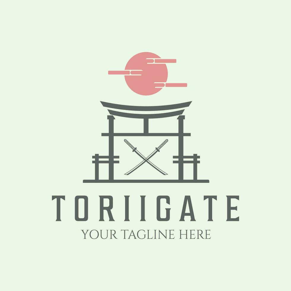 símbolo tori portón minimalista tradicional en Japón ilustración logo diseño icono vector