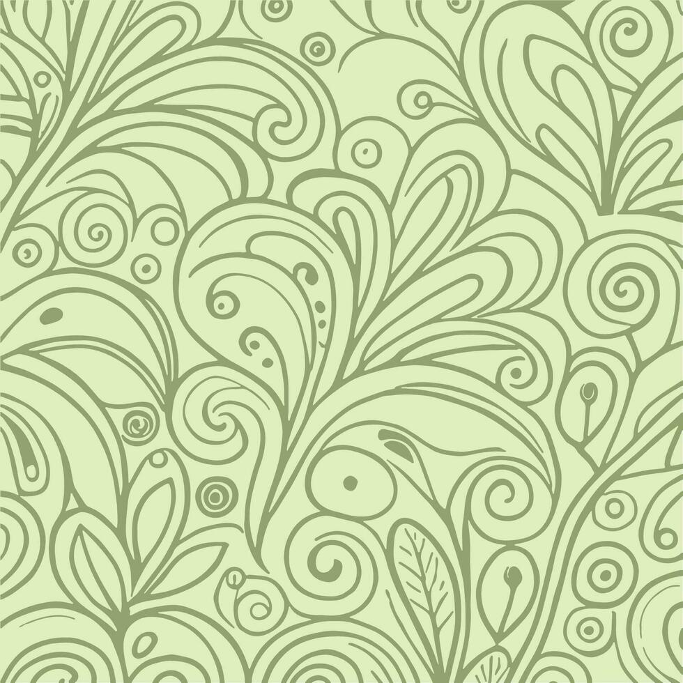 Abstract monochromatic soft green hand-drawn flowers texture pattern doodle vector illustration