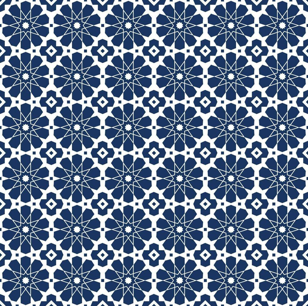 Islamic motif tile pattern with blue details. Decorative geometric design background vector