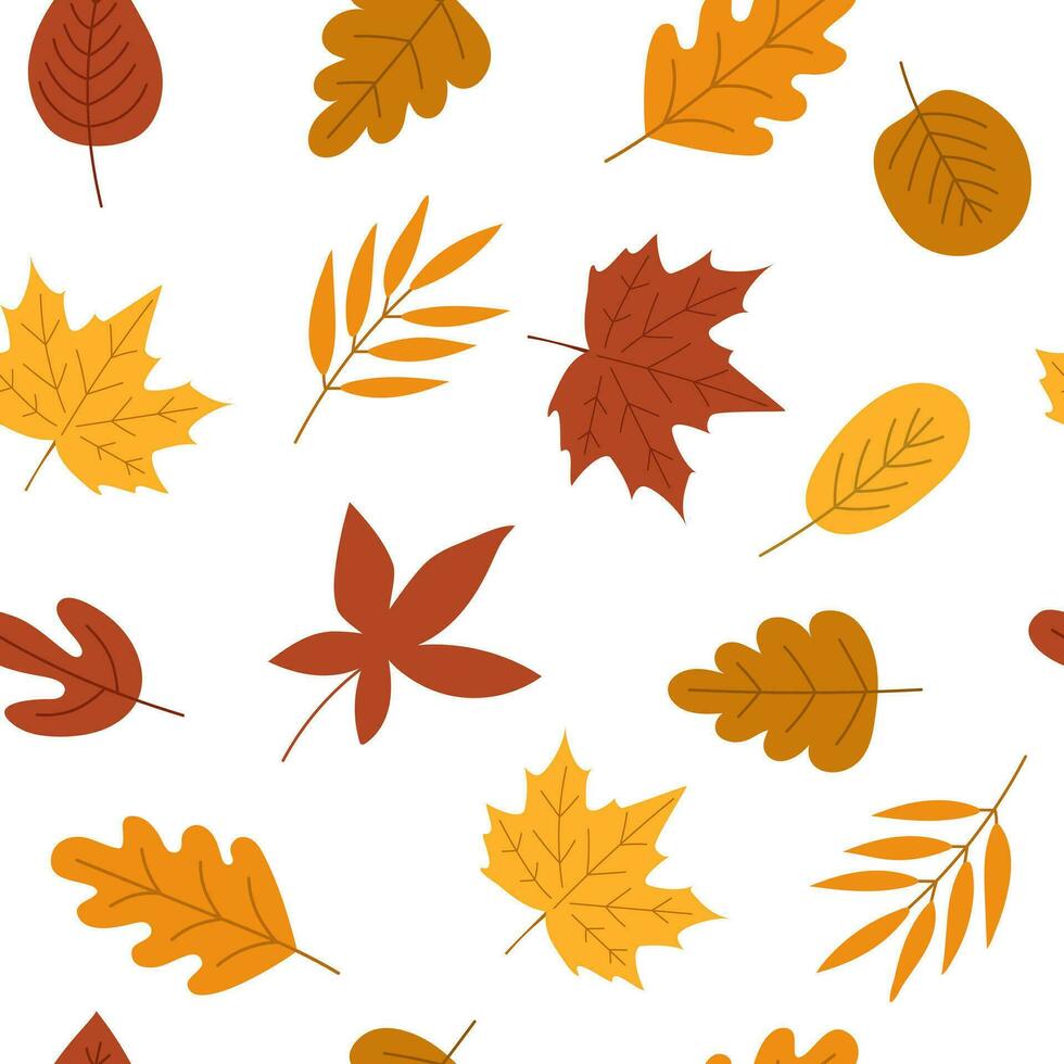 Autumn and thanksgiving seamless pattern with falling leaves. Vector illustration