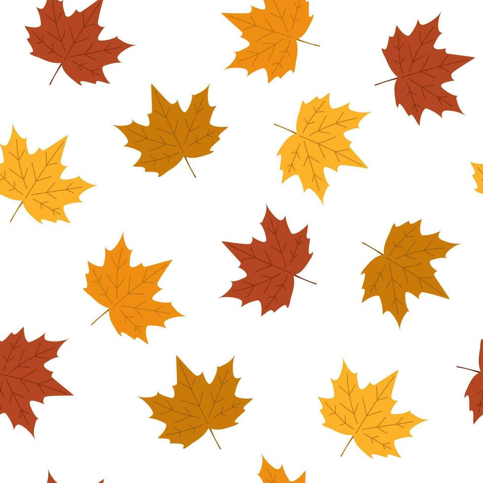 Autumn and thanksgiving seamless pattern with falling leaves. Vector illustration