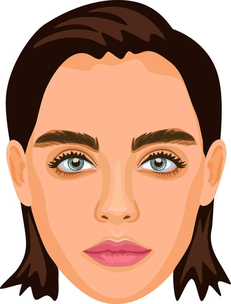 Detailed portrait of a young brunette female. Realistic avatar of beautiful woman. Vector illustration isolated on a white background.