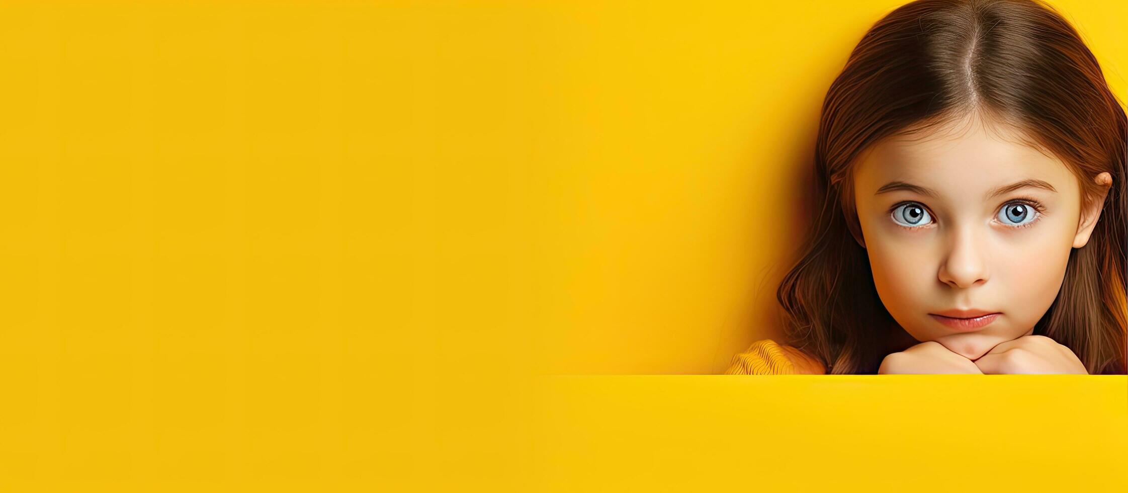 Motivated adolescent girl isolated portrait on yellow background horizontal poster photo