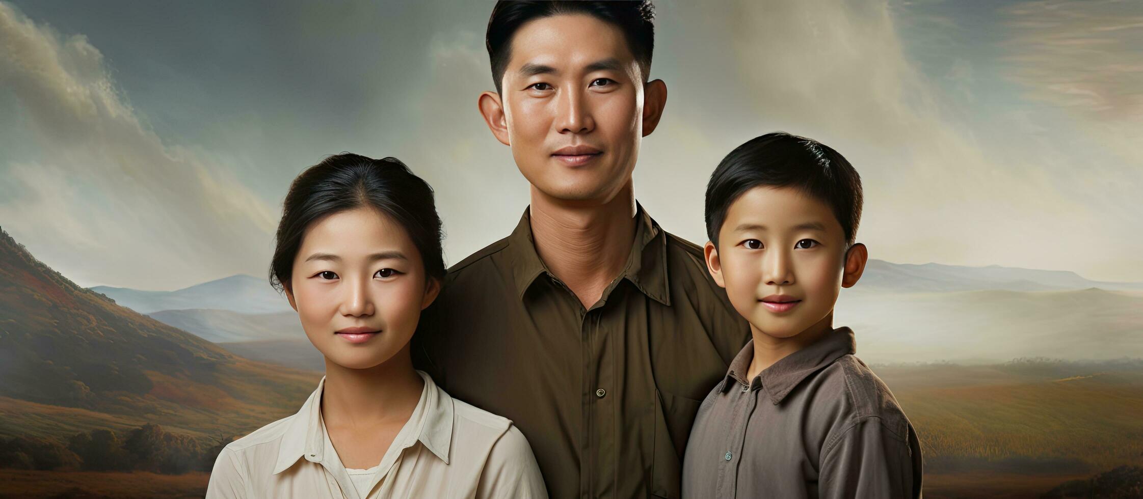 Portrait of a trio in an Asian family photo