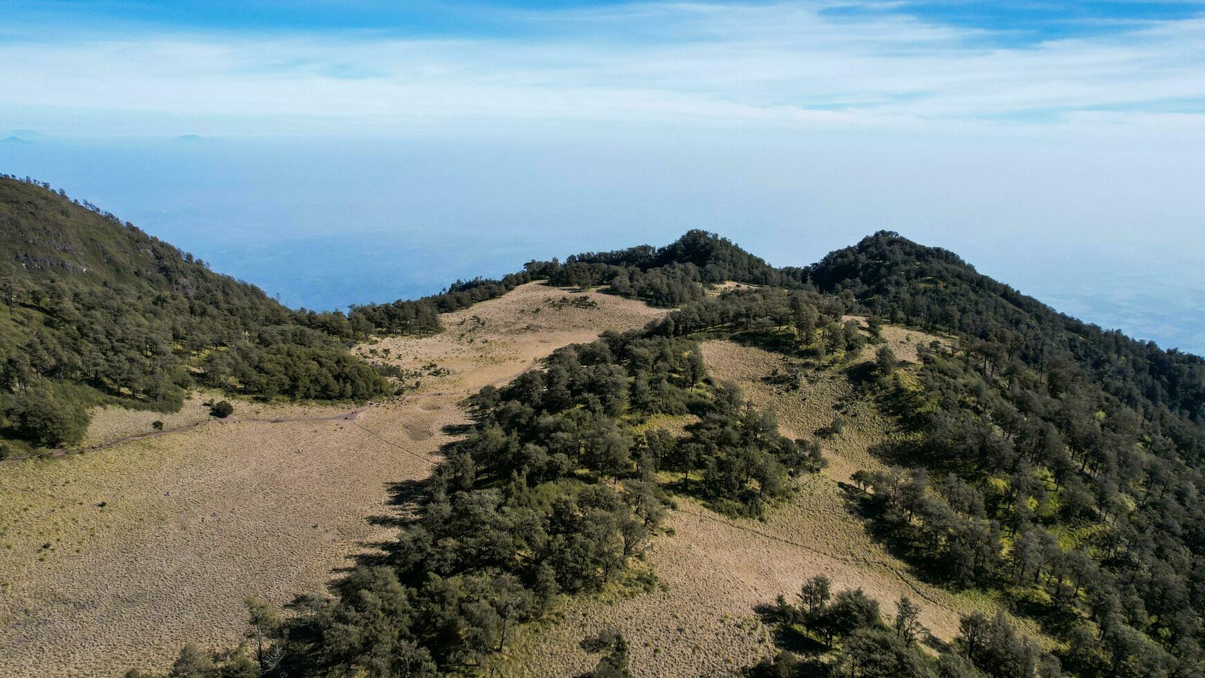 el hermosa paisaje ver desde leyu montaña a amanecer situado en maguetán uno de el más hermosa montañas en Java con un altitud de 3265m encima mar nivel. magotán, Indonesia agosto 1, 2023 foto