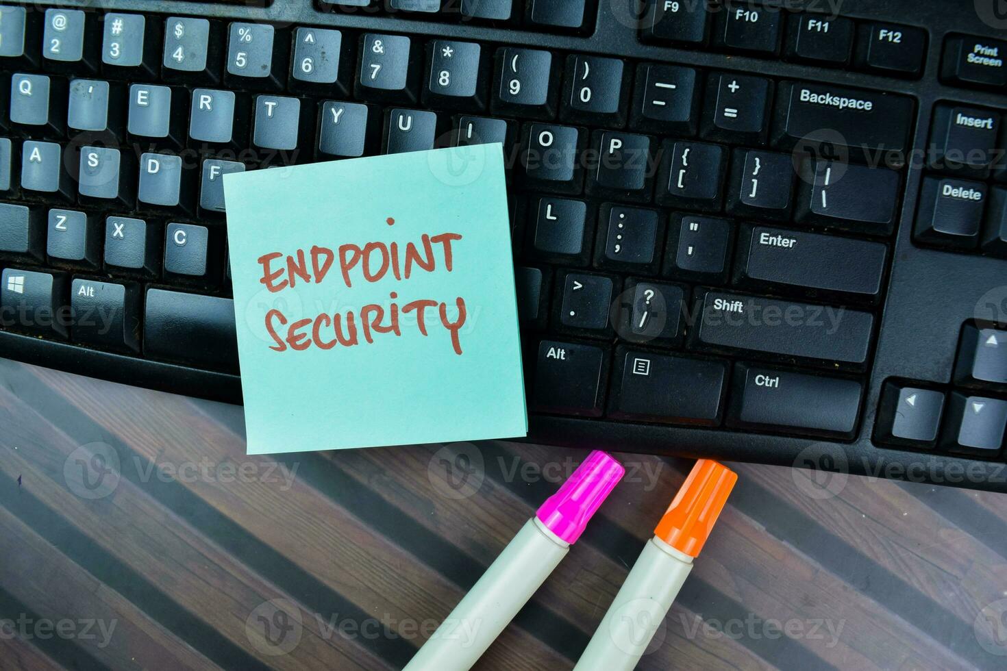 Concept of Endpoint Security write on sticky notes isolated on Wooden Table. photo