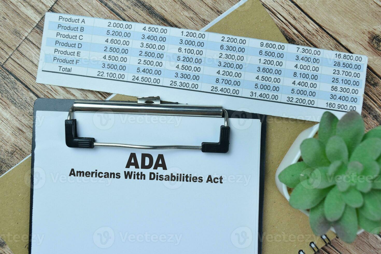 Concept of ADA - Americans With Disabilities Act write on paperwork isolated on Wooden Table. photo