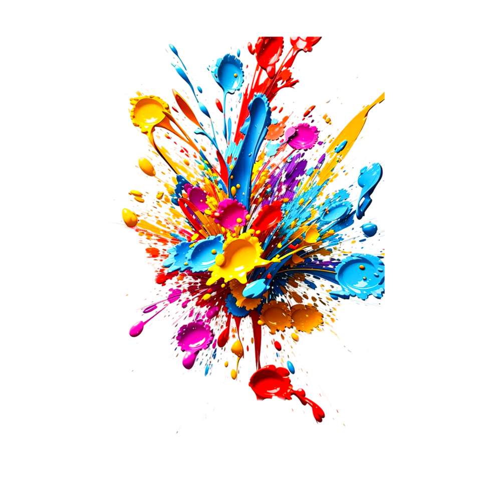 Exploding liquid paint in rainbow colors with splashes AI Generative png