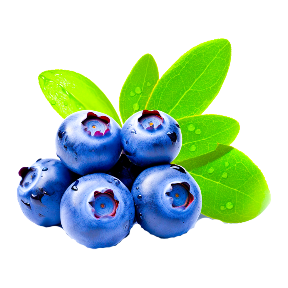 Blueberry with leaves isolated on transparent background AI Generative png