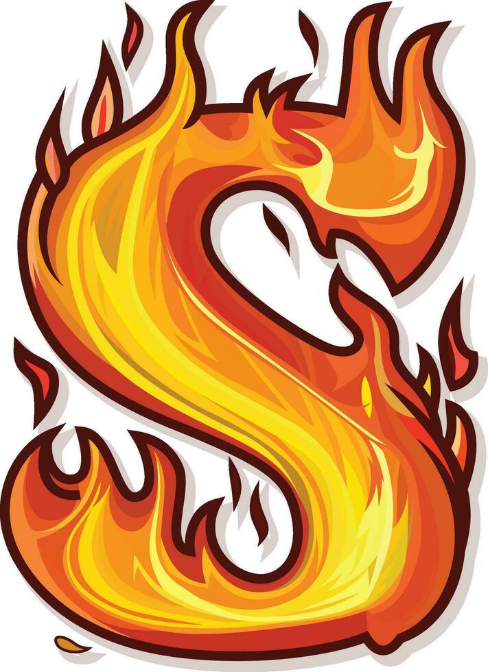 Letter S on fire design, Flame in S letter, Fire S logo, flaming S clip art, stock vector image, S and fire logo concept stock image