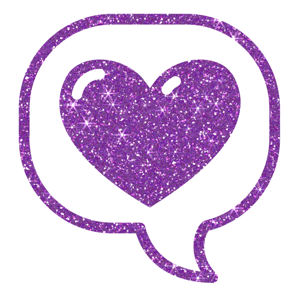 Purple Glitter Heart in speech bubble on transparent background