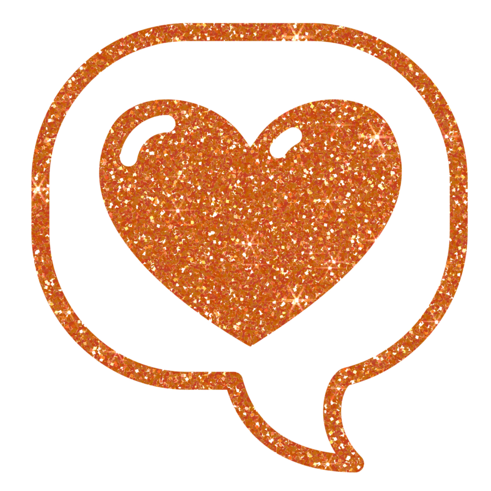 Orange Glitter Heart in speech bubble on transparent background. Message bubble with heart. Design for decorating,background, wallpaper, illustration. png