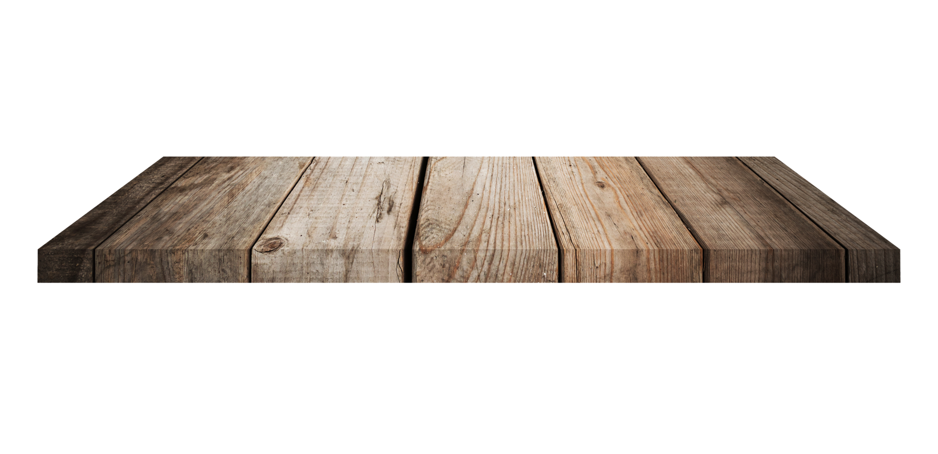 old wood shelves table isolated on transparent background. Png realistic design element.