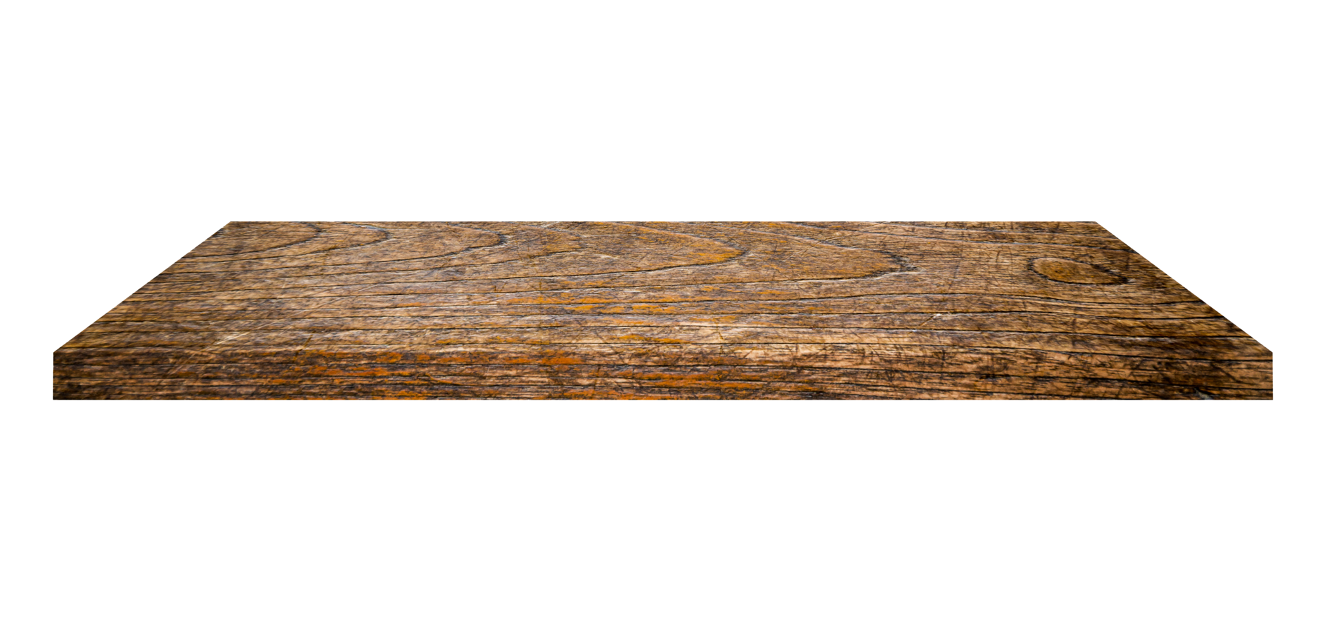 old wood shelves table isolated on transparent background. Png realistic design element.