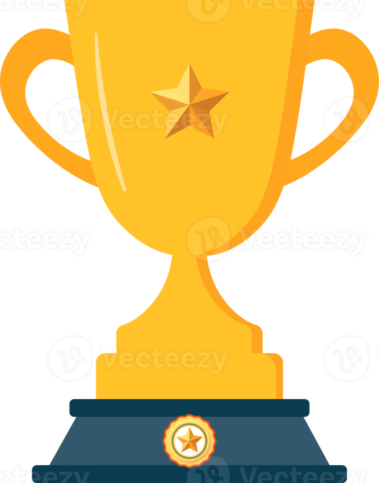 Shiny golden trophy cup with stand, the first prize design element. png