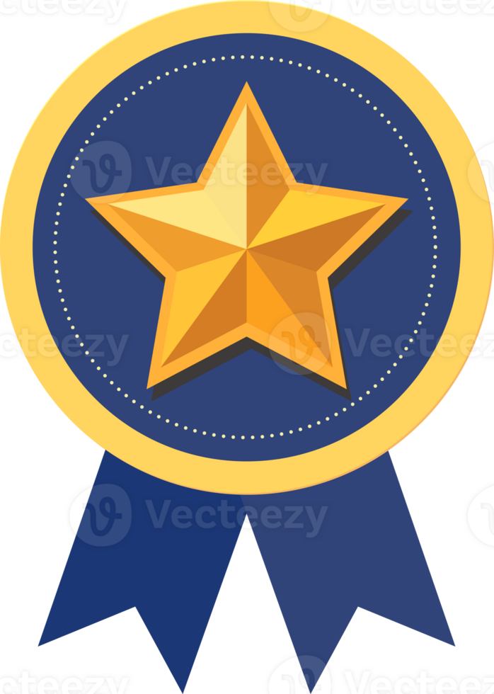 Golden star medal with ribbon, the first prize design element. png
