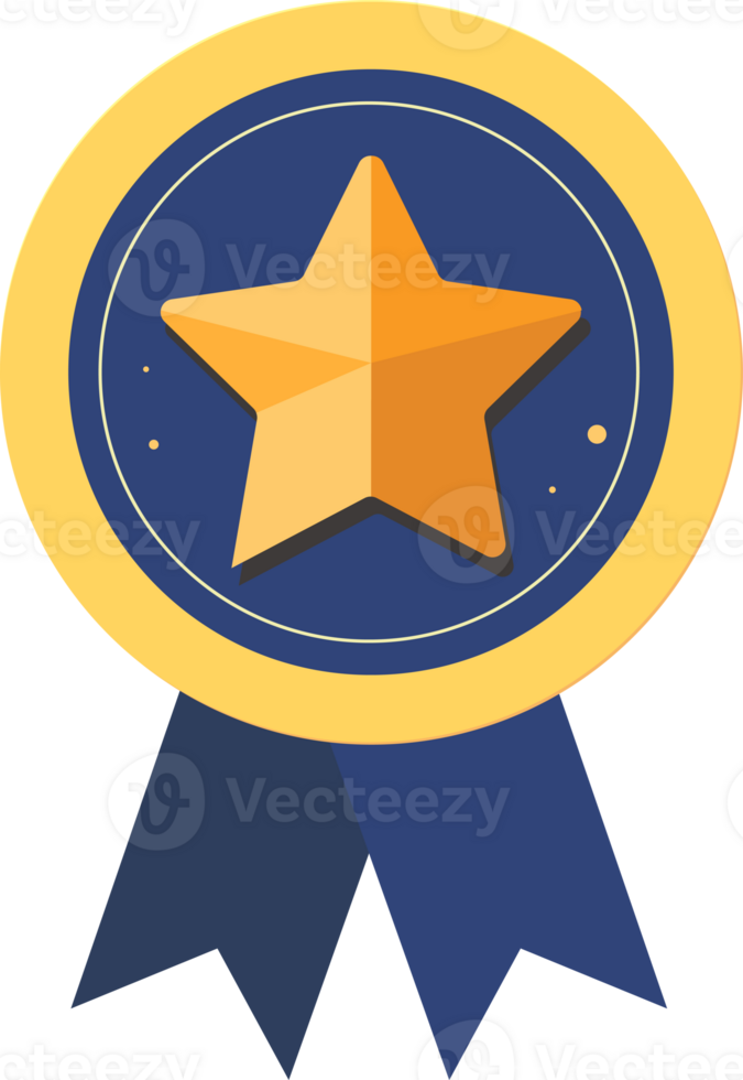 Golden star medal with ribbon, the first prize design element. png
