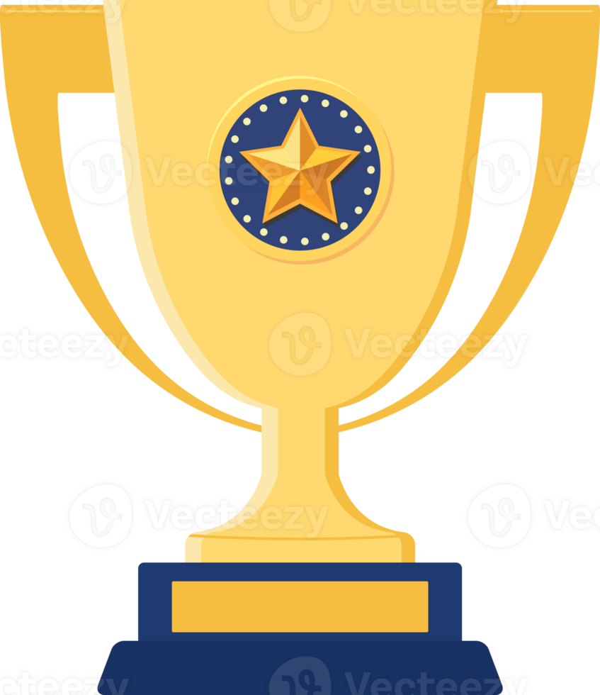 Shiny golden trophy cup with stand, the first prize design element. png