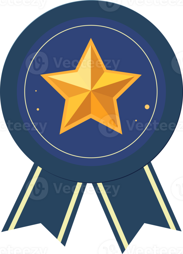 Golden star medal with ribbon, the first prize design element. png